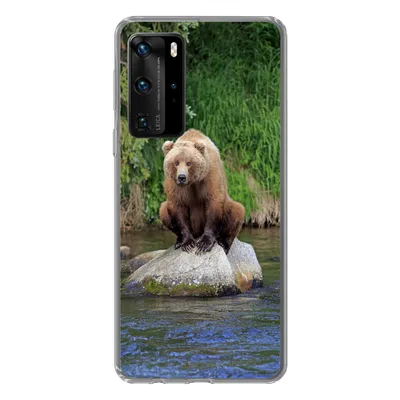 Produktbild von MuchoWow® Handyhülle Schutzhülle Hülle für Huawei P40 Pro Bär - Stein - Tier Silikon Softcase Handy Hülle - Schutz