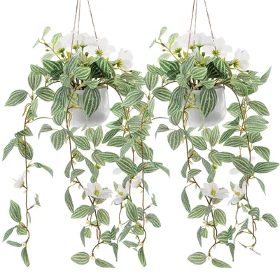 Image de Ensemble de 2 fleurs artificielles blanches pour la décoration murale