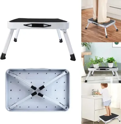 Produktbild von Klapptreppe mit 1 Stufe - Mini - Metall - Breite Rutschfeste Trittfläche - Für Wohnwagen und Wohnmobil