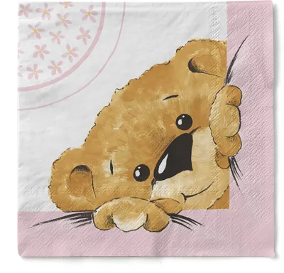 Produktbild von Sovie HOME Serviette Teddy in Rosa aus Tissue 33 x 33 cm, 3-lagig, 20 Stück - Kindergeburtstag, Taufe, Baby-Shower
