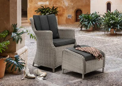 Produktbild von Destiny Balkonset LUNA CASA Sessel + Fußhocker, Polyrattan, vintage weiß