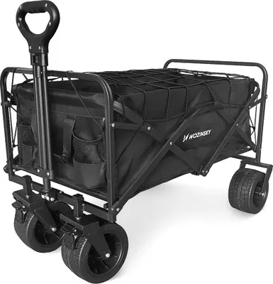 Obrázok produktu pre Wozinsky Wzp-100 Plážový, turistický, záhradný vozík, odolný, široké kolesá, s bezpečnostnou sieťou, nosnosť až 100 kg – čierny