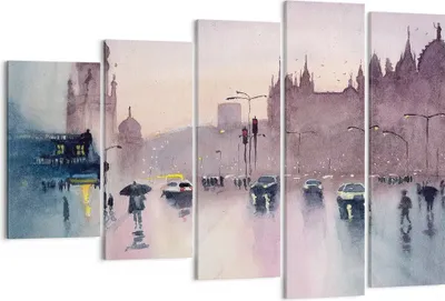 Produktbild von Bild auf Leinwand - Leinwandbild - 5 Teile - Aquarell Stadt historische Denkmäler - 150x100cm Wand Bild Wanddeko Wandbilder Leinwanddruck Bilder Wanddekoration Leinwand bilder EG150x100-4579
