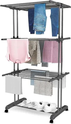 Zdjęcie produktu dla Suszarka do prania stojąca - suszarka do prania - 3 poziomy - 72x50x172 cm - ciemnoszara