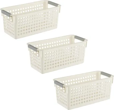 Obrázek produktu pro Sada 3 úložných košů, plast, bílý, 40 x 20,5 x 19,5 cm