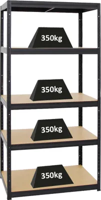 Produktbild von Schwerlastregal Slim Elephant M | HxBxT 180x90x60 cm | 5 Ebenen | Fachlast 350 kg | Schwarz