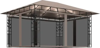 Produktbild von vidaXL Pavillon mit Moskitonetz & LED-Lichterkette 4x3x2,73 m Taupe
