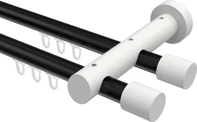 Produktbild von Interdeco Innenlaufstange / Gardinenstange mit Innenlauf Schwarz / Weiß, Typ Talent Feta (Kappe), 20 mm Ø 2-läufig, 120 cm