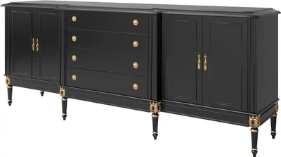 Zdjęcie produktu dla Casa Padrino kredens w stylu barokowym czarny / antyczne złoto 235 x 55 x h. 95 cm - Szlachetna szafka do salonu z 4 drzwiami i 4 szufladami - Meble w stylu barokowym