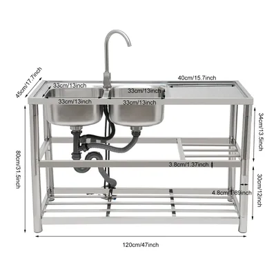 Produktbild von Küchenspüle, Edelstahl, 360° drehbarer Wasserhahn, Silber