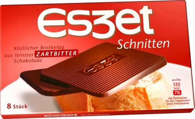 Produktbild von Eszet Schnitten 8 feine Brotbelag Zartbitterschokoladentäfelchen 75g