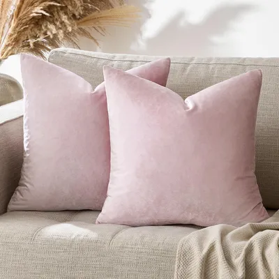Produktbild von Set mit 2 rosa Samtkissenbezügen, dekorative Kissenbezüge für Wohnzimmer, Schlafzimmer, Sofa, Auto, 40 cm x 40 cm
