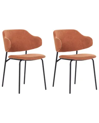 Produktbild von BELIANI 2er Set Esszimmerstühle Orange Stoffpolsterung Schwarze Metallbeine Armlose Gebogene Rückenlehne Modernes Zeitgenössisches Design
