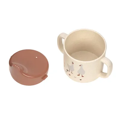 Produktbild von LÄSSIG Kinder Trinklernbecher mit Henkel und abnehmbarem Deckel 150 ml/Sippy Cup Tiny Farmer Sheep/Goose nature