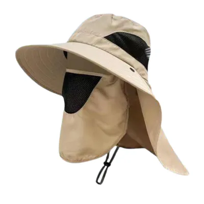 Produktbild von Uni-Sonnenhut mit Gesichtsabdeckung, Gesichts- und Nackenschutz, ausgehöhltes Netzgewebe, winddicht, fester Riemen, UV-Schutz, faltbar, Sonnenschutz, atmungsaktiv, für Gartenarbeit, Angeln, Outdoor-Kappe, Einheitsgröße, Khaki