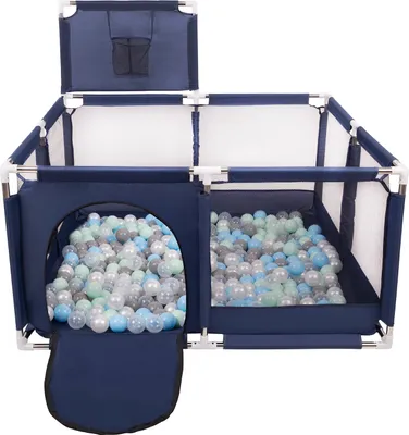Image de Selonis parc pour enfants avec panier et 200 balles, bleu:perle/gris/transparent/bleu bébé/minze