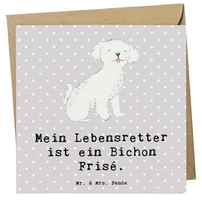 Produktbild von Mr. & Mrs. Panda Grußkarte Bichon Frisé Lebensretter - Grau Pastell - Geschenk, doppelkarte, faltkarte, anlasskarte, Glückwunschkarte, Klappkarte