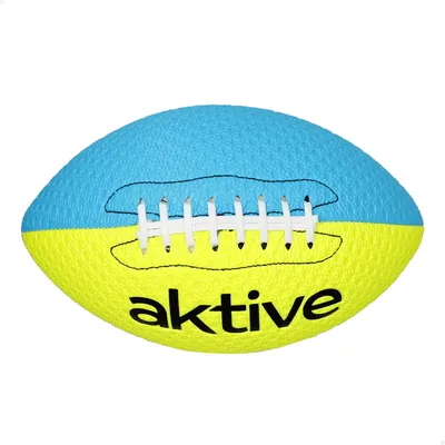 Imagen del producto de Pelota de rugby, talla 5, de color neón amarillo y azul, con un diámetro de 22 cm, ideal para entrenamientos al aire libre