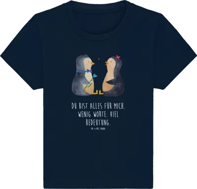 Produktbild von Mr. & Mrs. Panda Organic Baby Shirt Pinguin Pärchen 0. - 6. Monat - French Navy - Geschenk, Hochzeitsgeschenk, Kinder T-Shirt, Hochzeitstag, Top, Liebe, Kleinkind,