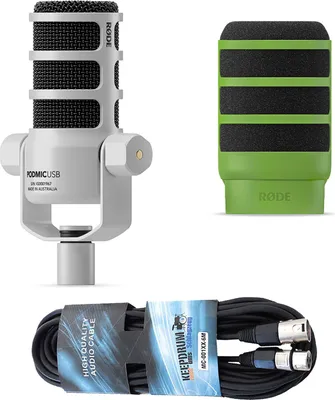 Productafbeelding van Rode Microfoon Podmic USB, wit, met WS14G popfilter, groen, en kabel