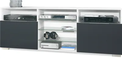 Produktbild von Vladon TV-Board Granada, Lowboard mit 2 Türen und 6 offenen Fächern, Korpus Weiß matt, Fronten in Schwarz matt (146 x 54 x 35 cm)