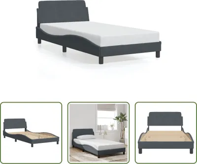 Produktbild von The Living Store Bettgestell mit Kopfteil Dunkelgrau 100x200 cm Samt