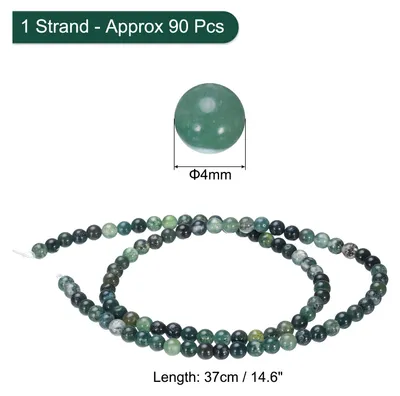 Produktbild von Moosachat Perlen 4mm Natš¹rliche Edelsteinperlen, Glatt Runde Lose Perlen fš¹r Armband Schmuckherstellung DIY (1 Strang - 93 Stš¹ck)