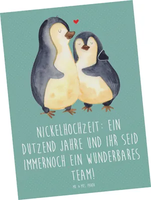 Produktbild von Mr. & Mrs. Panda bildkarte 12. Hochzeitstag Nickelhochzeit - Meeresbrise - Geschenk, Grußkarte, Kunstkarten, Widerstandsfähigkeit, Geschenke, Postkarten, Heiraten, Fest