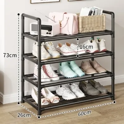 Produktbild von Freistehendes Schuhregal aus Metallrohr, Schuhregal, Aufbewahrungsregal für Zuhause für den Eingangsbereich, Flur, Schrank (Schwarz, 4 Ebenen)