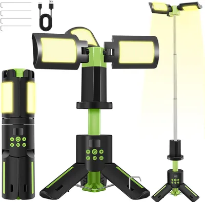 Image de Lampe de camping LED multifonctionnelle ZELURXX, portable, pliable, étanche, rechargeable, lampe de tente d'extérieur, longue durée de fonctionnement, 5 W, 3,7 V, vert foncé