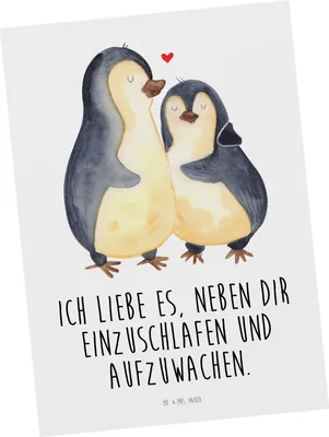 Produktbild von Mr. & Mrs. Panda Fotokarte Pinguine Einschlafen - Weiß - Geschenk, Grußkarte, Mitbringsel, Kunstkarten, für Freundin, Postkarte, Postkarten, Partner, Frauen, Hochzeitstag