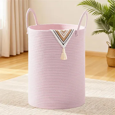 Image de Elzusha - Panier à linge pliable en coton avec poignées (40 x 55 cm)
