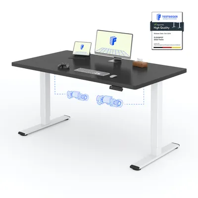Produktbild von FLEXISPOT Elektrisch höhenverstellbarer Schreibtisch 140x80cm 100KG Tragkraft, Doppelmotor, 4 Memory Funktion, 25mm Einteilige Tischplatte (Schwarz)
