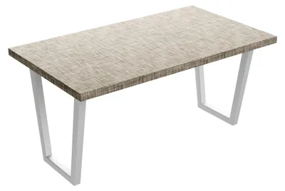 Image de Table à manger en bois et métal avec pieds trapézoïdaux blancs 220x100 cm Gris texturé
