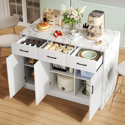 Obrázek produktu pro okwish Kuchyňský ostrov, 120 x 60 x 90,5 cm, kuchyňská skříň, komoda, bufetová skříň, přídavná skříň s nastavitelnými policemi, bílá