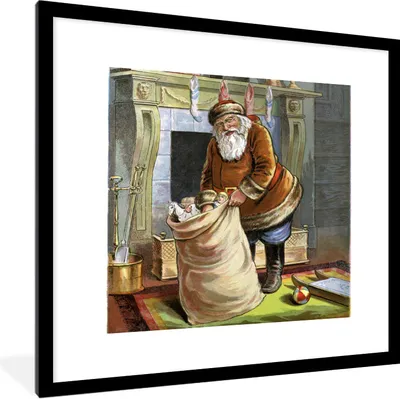 Produktbild von MuchoWow® Gerahmtes Poster Weihnachtsmann - Weihnachtsgeschenk - Vintage 40x40 cm - Poster mit Schwarzem Bilderrahmen Wandposter Rahmen Foto Bilder - Poster - Plakat im Rahmen