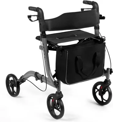Immagine prodotto di COSTWAY Rollator in alluminio, rollator da viaggio, rollator leggero regolabile in altezza con borsa portaoggetti rimovibile, grigio