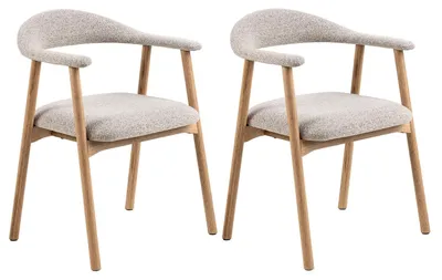 Produktbild von Polsterstuhl - Beige - Braun - Boucléstoff - Eichenholz massiv - 2er Set