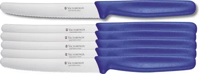 Produktbild von Victorinox Messer-Set 6 Stück mit Wellenschliff (Rostfrei, Edelstahl, Spülmaschinengeeignet) blau