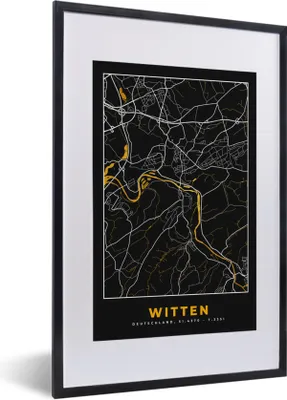 Produktbild von MuchoWow® Gerahmtes Poster Witten - Gold - Stadtplan - Karte - Deutschland 40x60 cm - Poster mit Schwarzem Bilderrahmen Wandposter Rahmen Foto Bilder - Poster in Rahmen