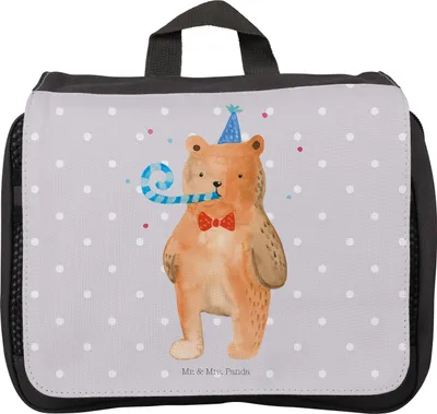 Produktbild von Mr. & Mrs. Panda Kulturtasche Bär Geburtstag - Grau Pastell - Geschenk, kosmetiktäschchen, Schminktasche, Kulturbeutel, kulturtäschchen, Alles Gute, badtasche, Teddy