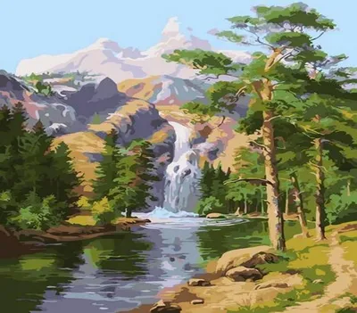 Produktbild von Malen nach Zahlen: Bergwasserfall, 40x50 cm