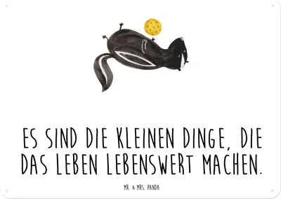 Produktbild von Mr. & Mrs. Panda tafel Stinktier Ball DIN A5 - Weiß - Geschenk, Türschild, Wandbild, Retro Blechschild, Stinki, Weisheit, Wildtier, wandtafel, Schild, Raubtier, Skunk