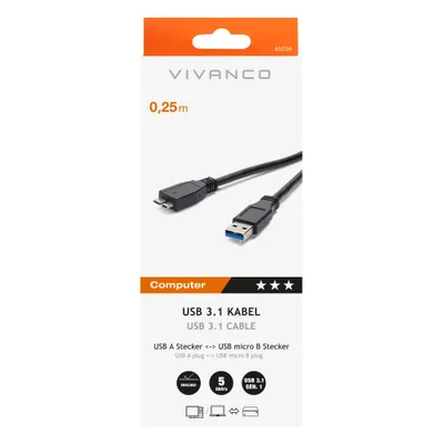 Produktbild von USB 3.1 Gen.1 Anschlusskabel, USB A Stecker <-> USB Micro B Stecker, 0,25m (45236)