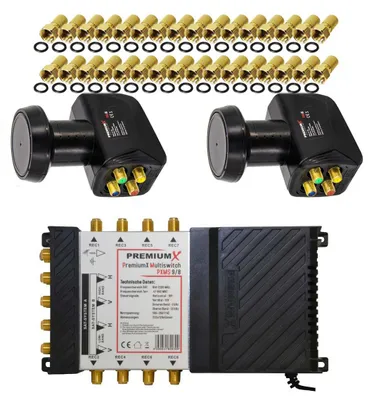 Produktbild von PremiumX Multischalter Set 9/8 Multiswitch SAT 2x Quattro LNB 32x F-Stecker
