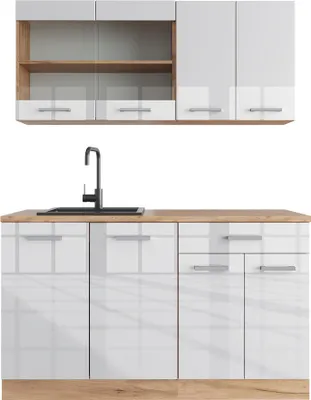 Produktbild von Vicco Singleküche R-Line, 140 cm ohne Arbeitsplatte, Weiß Hochglanz/Goldkraft Eiche