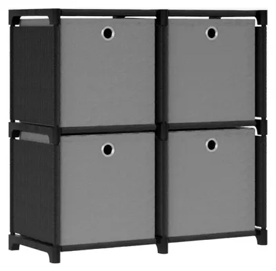 Produktbild von Würfelregal mit Boxen, 4 Fächer, Standregal, Wandregal, Lagerregal, Aufbewahrung, Raumteiler, Schwarz, 69x30x72,5cm, Stoff