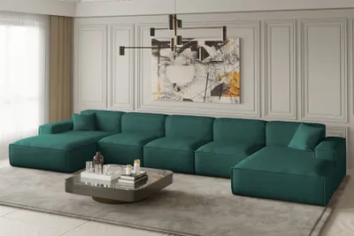 Produktbild von Wohnlandschaft U-Form CELES XL in Stoff Opera Velvet Petrol