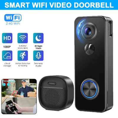 Produktbild von WLAN Video Türklingel mit Kamera, 2K-HD-funkklingel mit Kamera, 2.4GHz WLAN Nachtsicht, PIR Bewegungserkennung