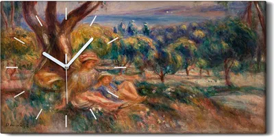 Produktbild von Wohnzimmer-Bild Leinwand Uhr 60x30 Malerei Wald Bäume Landschaft Kunst - weiße Hände